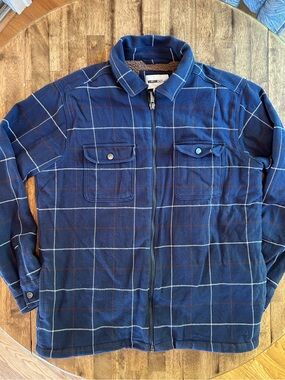 William Rast Navy Plaid Zip-Up Shirt Jacket